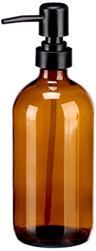 Dispenser fles met pompje – set van 2, bruin glas met kristalpatroon, 500 ml – foto 2