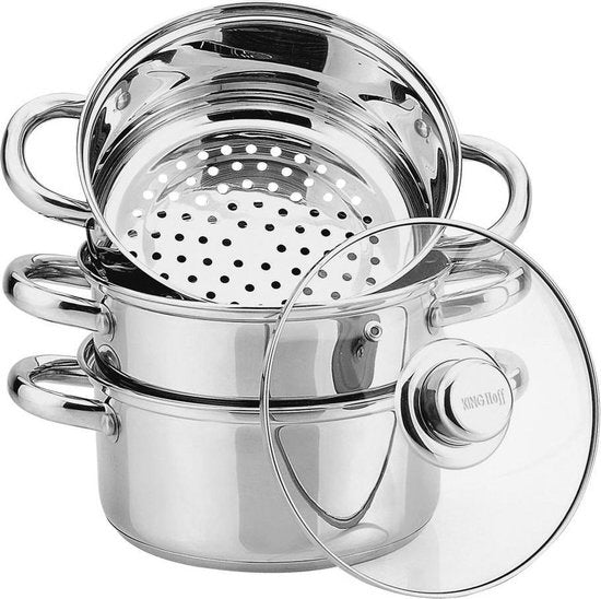 Batterie de cuisine à vapeur 4 pièces - Cuiseur vapeur avec couvercle - 22 cm