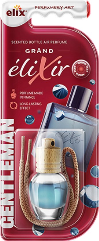 Elix - Désodorisant Auto - Parfum de voiture - Diffuseur à suspendre en bois - Parfum d'intérieur voiture - Flacon désodorisant de luxe - Effet longue durée - Diffuseur à suspendre pour voiture et maison - 8 ml - Gentleman