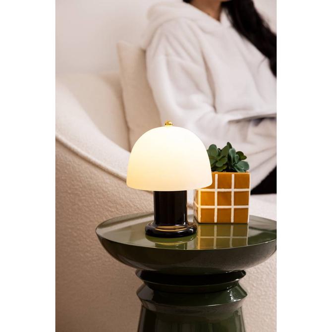 Atmosphera LED tafellamp op batterijen – glazen kap, zwart, Ø 16 x 21 cm – foto 2