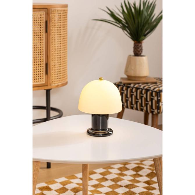 Atmosphera LED tafellamp op batterijen – glazen kap, zwart, Ø 16 x 21 cm – foto 4