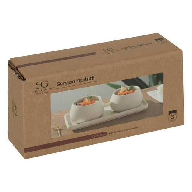 Secret de Gourmet Nora aperitiefset – 2 schaaltjes op dienblad, wit – foto 2