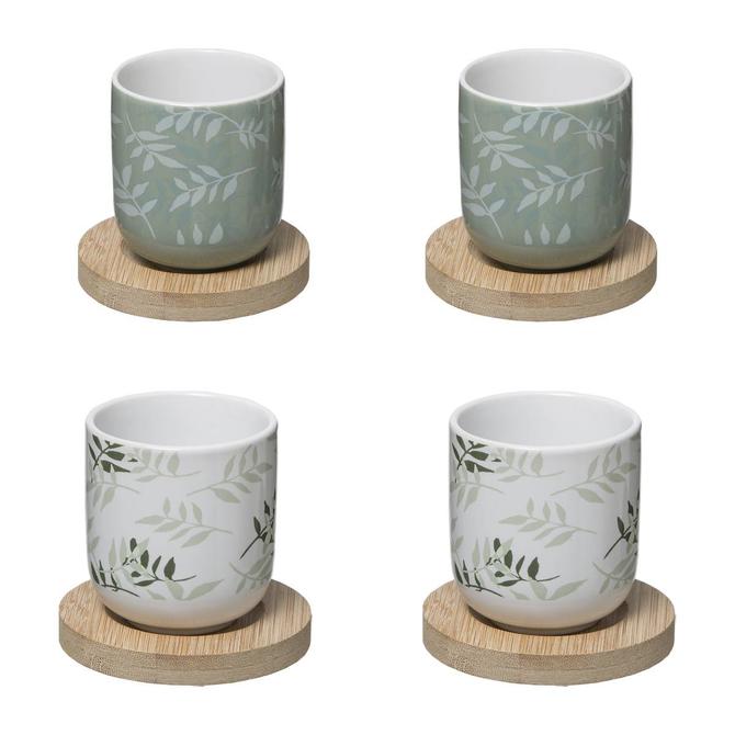 Secret de Gourmet keramische mokjes met bamboepads – 4 x 130 ml, wit-groen – foto 3