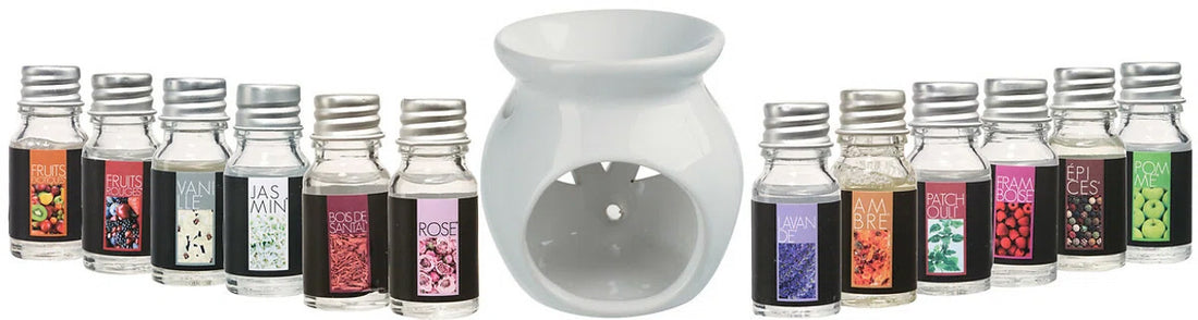 Atmosphera geurolie voor aromabrander – 12 flesjes à 10 ml, met brander