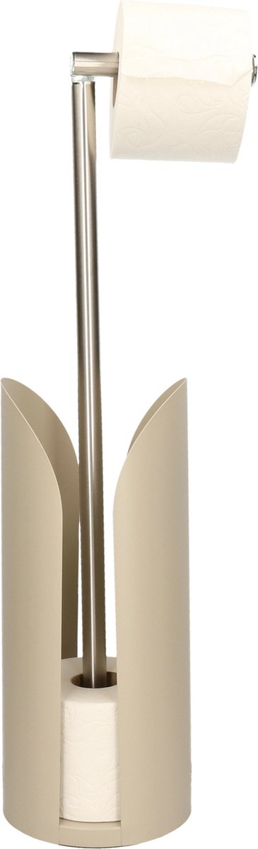 5Five staande toiletrolhouder taupe met reservoir – metaal, 59 cm hoog