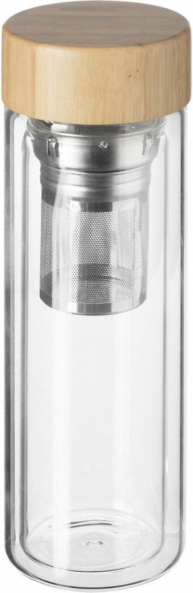Secret de Gourmet theefles – dubbelwandig glas, bamboe deksel en theezeef