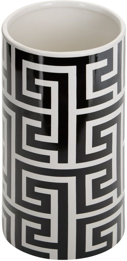 Atmosphera The Palm Resort Ceramic Vase - Ø12xH26 cm - Black / White