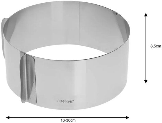 Kinghoff Verstelbare Taartring - Roestvrijstalen Taartvorm Ø16-30 cm x 8, 5 cm (KH4614) - Uitbreidbaar en Geschikt voor Verschillende Taartformaten