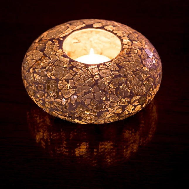 Oosterse waxinelichthouder UFO van crackled glas – transparant, Ø 18 cm