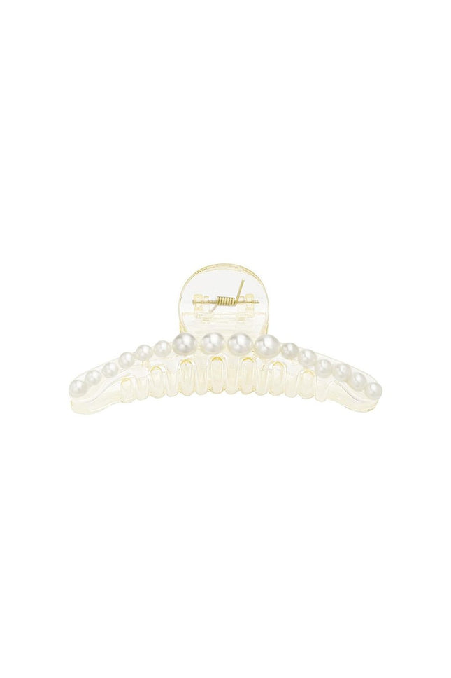 Witte haarklem met parels – haarclip van plastic, 11,5 cm