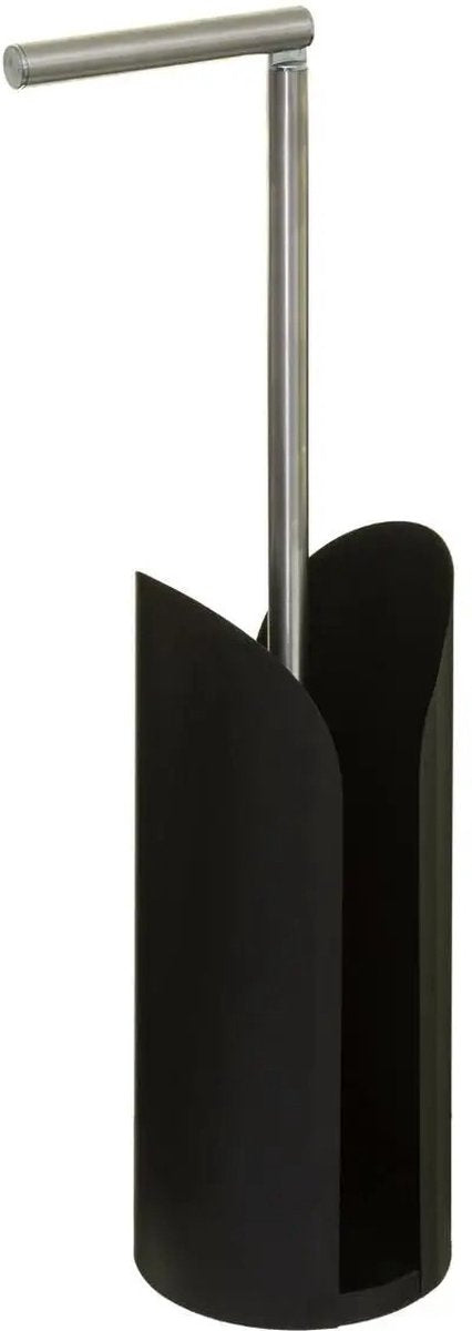 Staande toiletrolhouder zwart met reservoir – wc-rolhouder van metaal, 59 cm