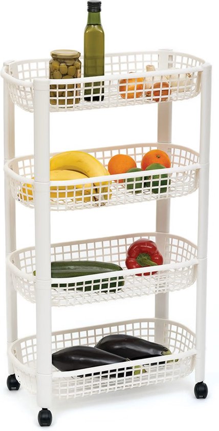 5Five opbergtrolley met 4 lagen – wit, opvouwbaar, op wielen, 46 x 25 x 79 cm – foto 4