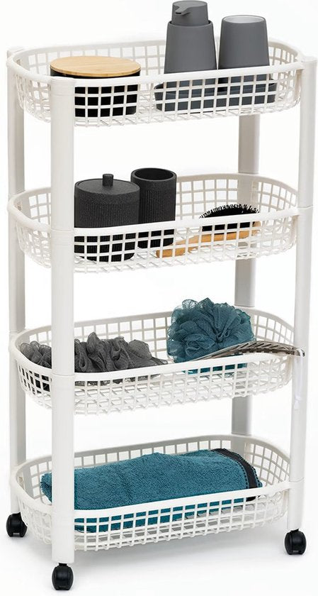 5Five opbergtrolley met 4 lagen – wit, opvouwbaar, op wielen, 46 x 25 x 79 cm – foto 5