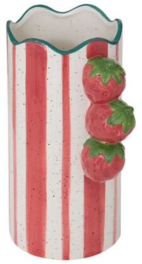 Atmosphera vaas Fruity met aardbeien – gestreepte keramische vaas, 23,5 cm