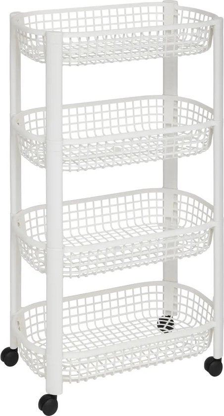 5Five opbergtrolley met 4 lagen – wit, opvouwbaar, op wielen, 46 x 25 x 79 cm