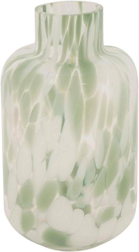 Glass Vase - Designer Vase - Decorative Glass Flower Vase - Modern Vase for Fresh and Dried Flowers - Ø 12 x 21 cm - Green and White