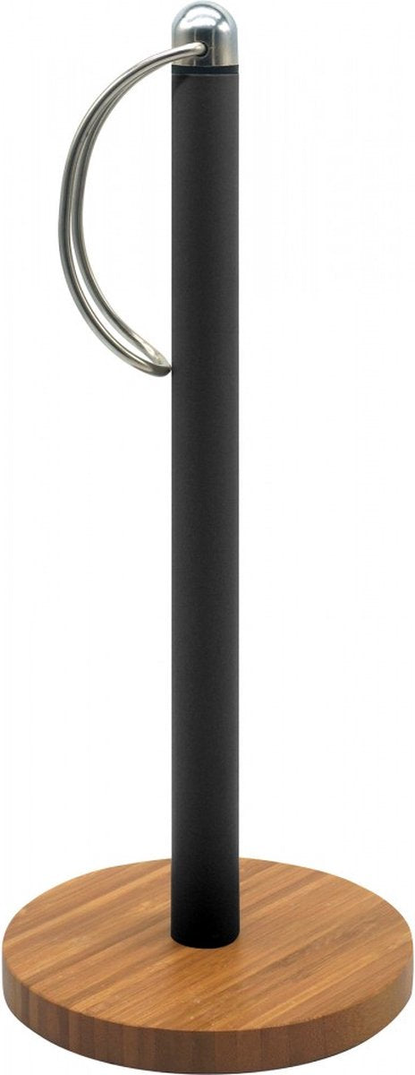 Kassel keukenrolhouder zwart – gecoat staal met bamboehout, 15 x 35 cm