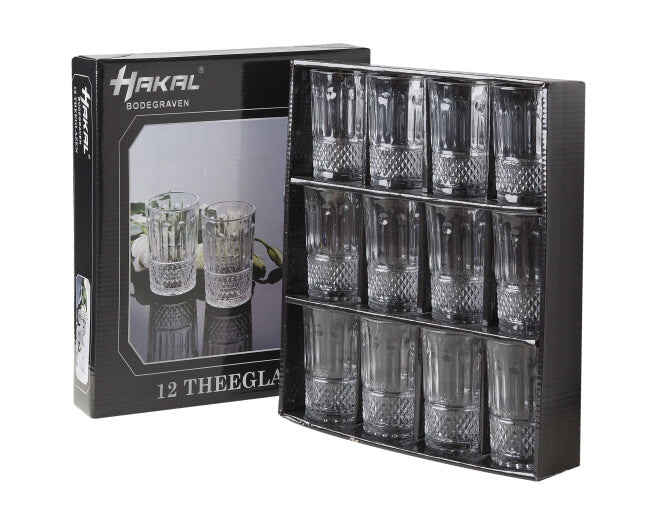 Hakal glazen transparant, set van 12 – gehard glas voor warm en koud