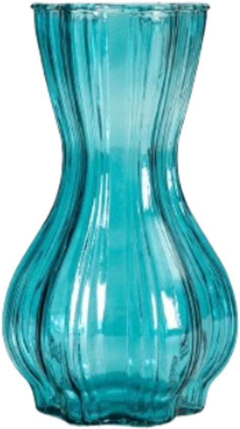 Homla glazen bloemenvaas met golvende rand – turquoise, 13 x 25 cm