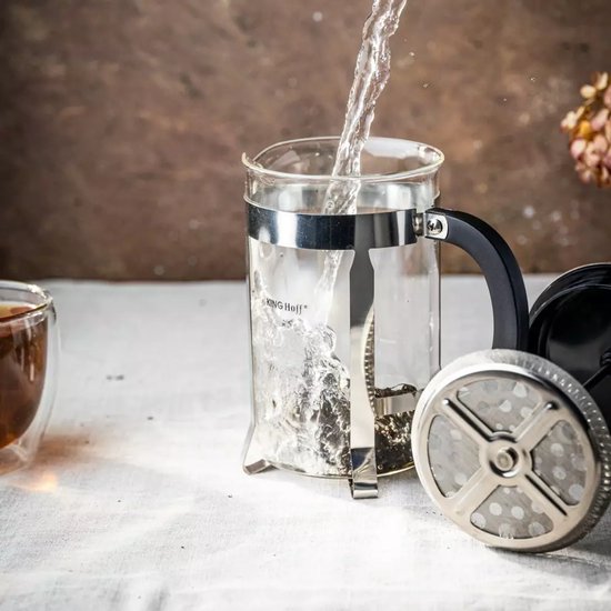 Kinghoff KH4838 Theezetapparaat - Glazen Kan met RVS Infuser - 0, 8 Liter - Afwasmachinebestendig - Glas
