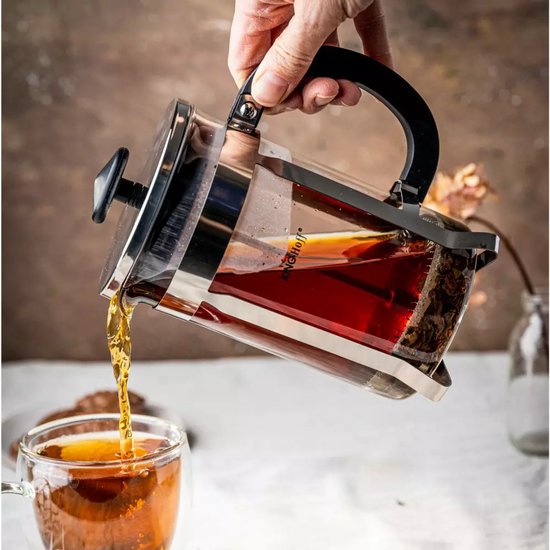 Kinghoff KH4838 Theezetapparaat - Glazen Kan met RVS Infuser - 0, 8 Liter - Afwasmachinebestendig - Glas