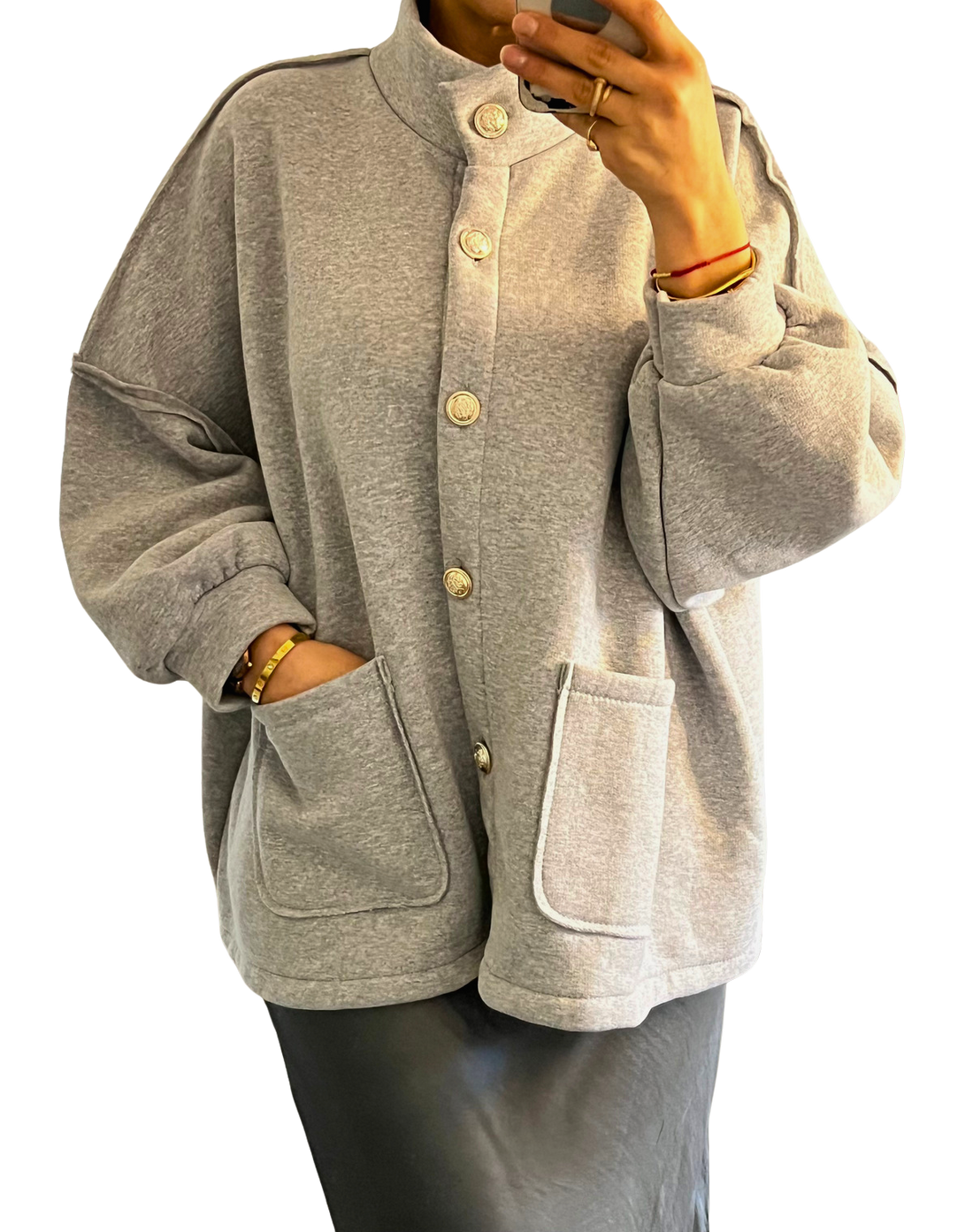 Aya vest voor dames – oversized vest met knopen, grijs – foto 2