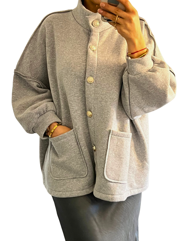 Aya vest voor dames – oversized vest met knopen, grijs – foto 2