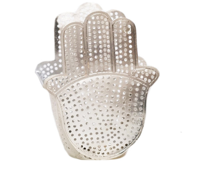 Fatima waxinelichthouder dubbel zilver – handgeperforeerd, 11 x 8,5 x 5 cm