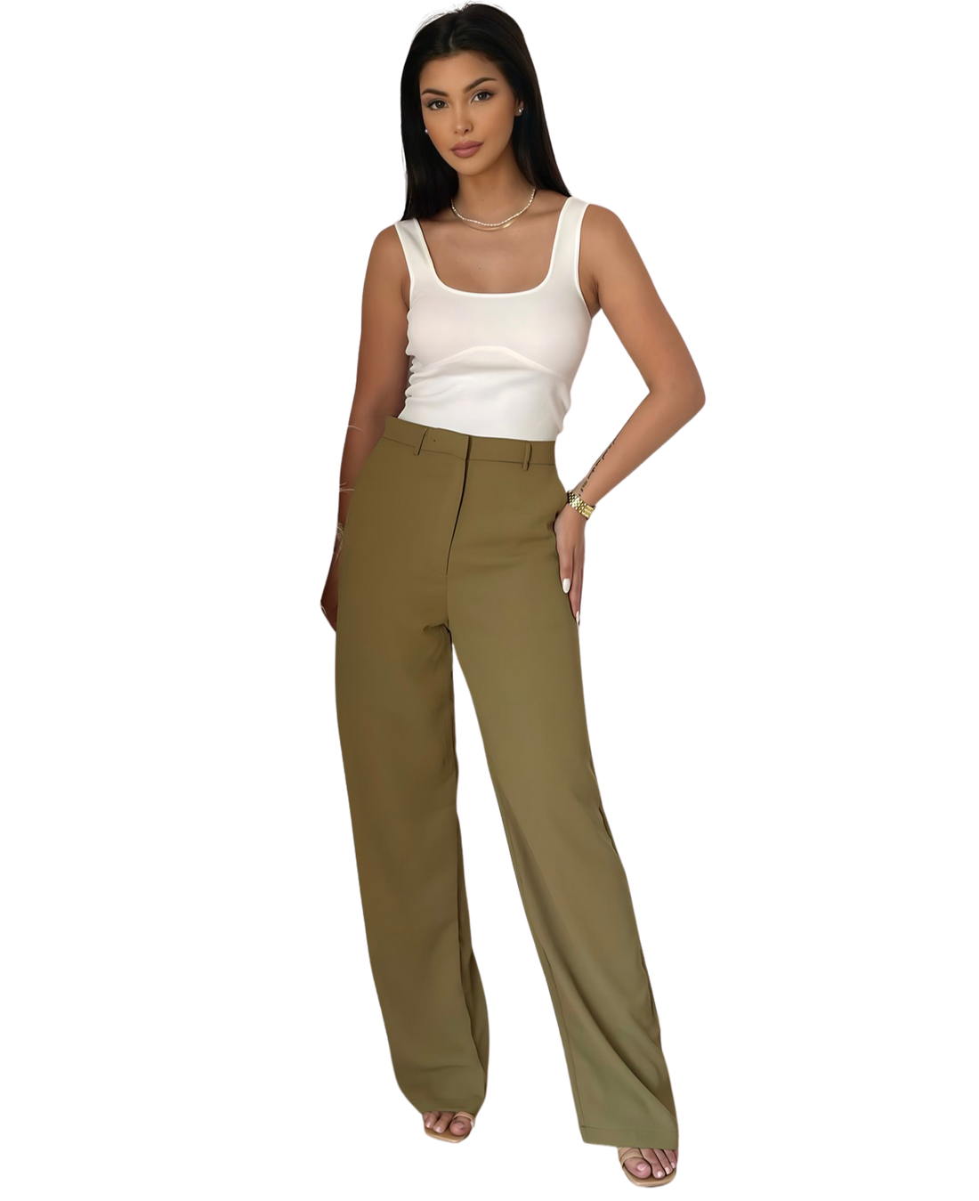 Basic wide leg broek dames – zwart, taupe of olijfgroen, XS t/m XL – foto 16