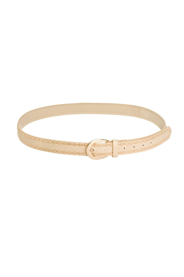 Fabulous riem beige met studs – goudkleurige gesp, 135 cm, dames en heren