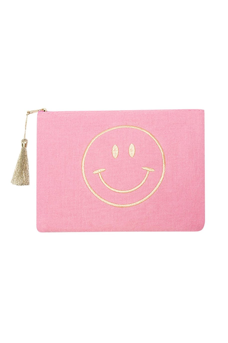 Make-up tasje met smiley – katoenen etui in roze en beige, 22 x 16 cm