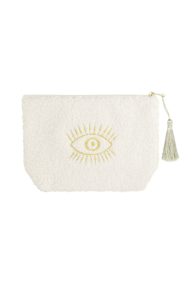 Make-up tas met gouden oog – witte toilettas met rits, 19,5 x 13,5 x 5,5 cm
