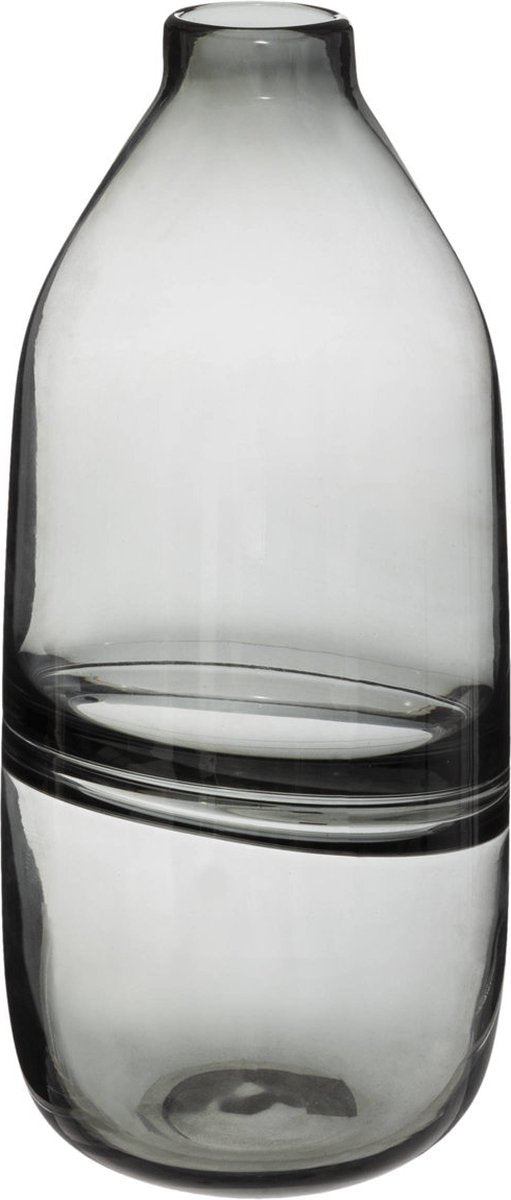 Glazen vaas BOTTLE – grijs getinte flesvaas met smalle hals, 30 cm