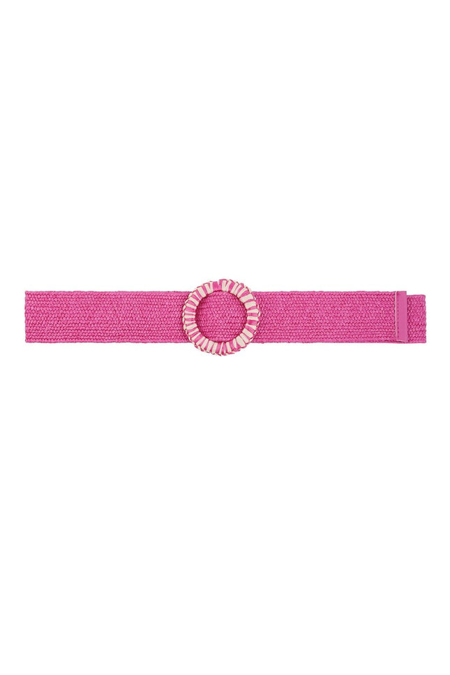 Roze riem met ronde gesp – roze-wit gestreepte gesp, polyester, 105 cm