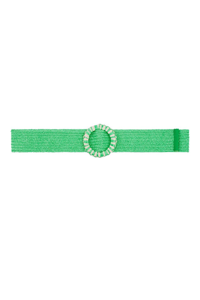 Groene riem met ronde gesp – groen-wit gestreept, polyester, 105 cm