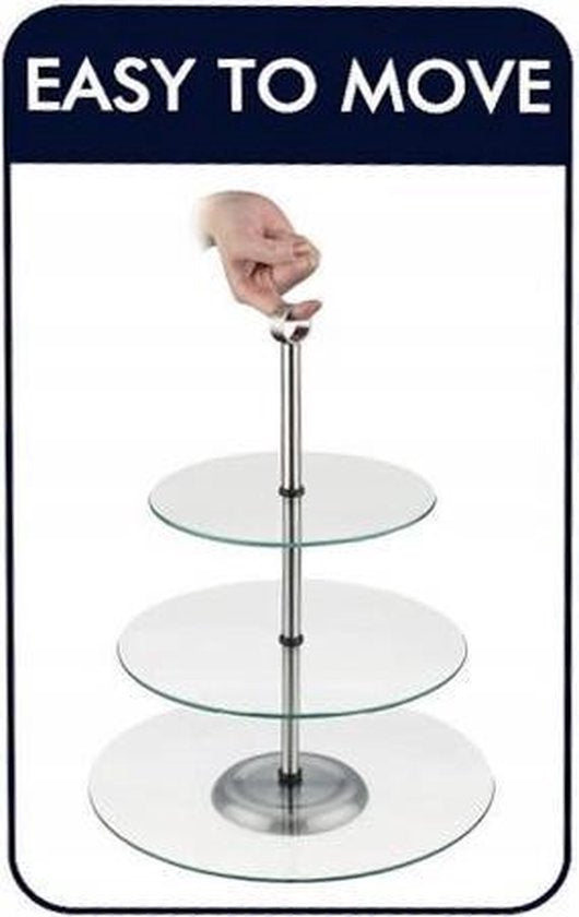 Kinghoff glazen taartplateau met 3 etages en grijpring – Ø 20, 25 en 30 cm – foto 3