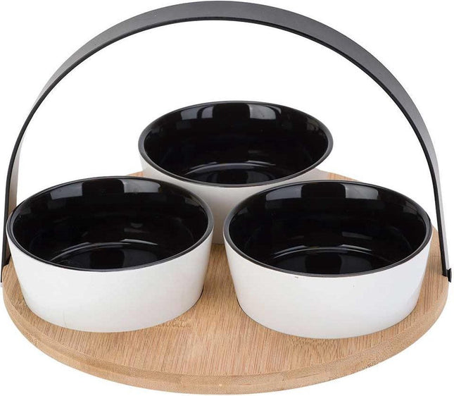 Cosy & Trendy tapasset – bamboe draagplateau met 3 schaaltjes, Ø 22 cm