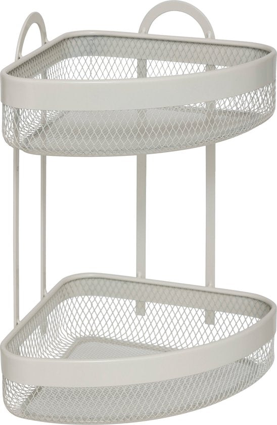 Vrijstaand hoekrek MAYAJ van beige staal – 2 niveaus, 23 x 23 x 33,5 cm