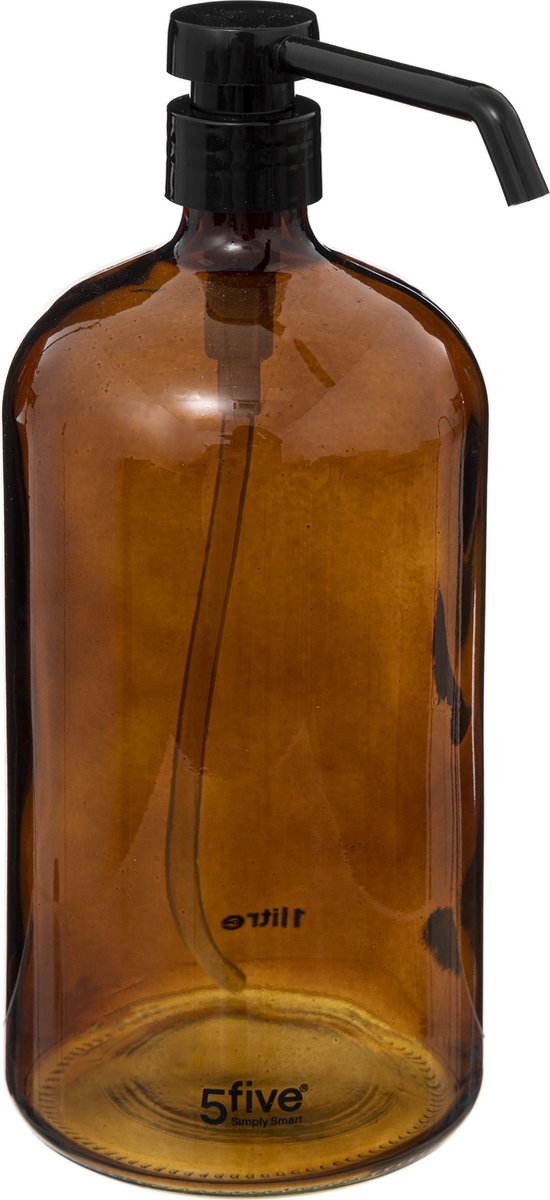 5Five zeeppompje bruin glas – grote zeepdispenser van 1 liter