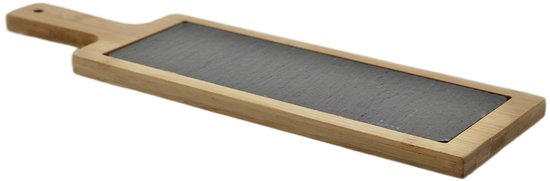 MPLCo - Serving Board - Tapas Board - Slate Serving Board with Bamboo Base - Natural Stone Tapas Board - Serving Board for Cheese, Sushi & Snacks - 40 x 12 x 1.5 cm - Black
