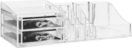 5Five make-up organizer met 19 vakken en 2 lades – transparant kunststof