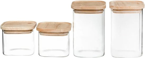 5Five voorraadpotten glas met houten deksel, set van 4 – 500 ml en 1000 ml – foto 10