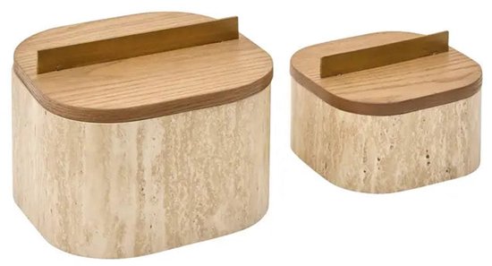 Atmosphera Anaya Storage Boxes - Set of 2 - 2.6L - 18 x 18 x 13 cm - Beige