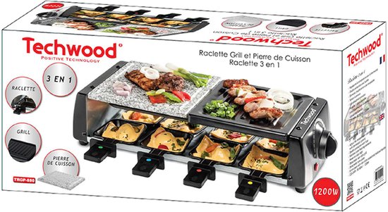 Techwood gourmetset TRGP-880 3-in-1 met grill, raclette en steengrill, 8 personen