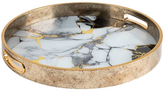 Atmosphera gouden dienbladen van glas – set van 2, rond, Ø 31,7 en 35 cm – foto 3