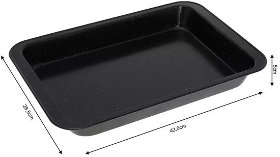 KINGHOFF Marble-Look Baking Tin - Rectangular Cake Pan 42.5 x 28.5 x 5 cm - Black Non-Stick Coating - Oven Safe
