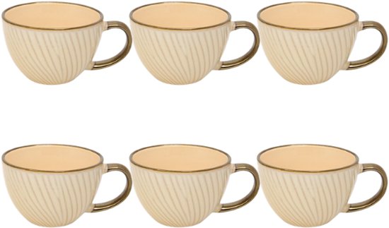 Mug - Bol à déjeuner - Tasse à déjeuner en céramique - Set de 6 - Grande tasse à café - Bol à soupe avec anse - Bol en faïence pour petit-déjeuner, muesli et soupe - 420 ml - 14,5 x 11,6 x 7,8 cm - Blanc