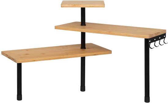 5Five Étagère d'angle pour cuisine / plan de travail - métal / bois de bambou - 43 x 43 x 38 cm - organisateur - naturel / noir - 3 niveaux