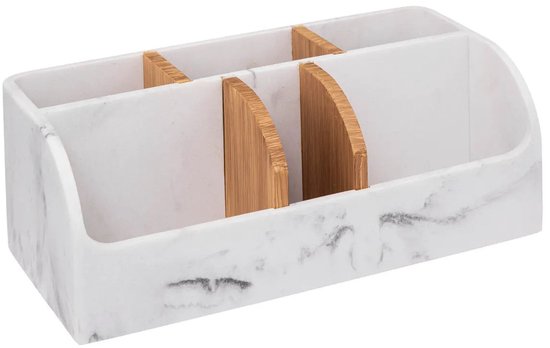 5Five make-up organizer met 6 vakken – wit marmer, 25 x 12 x 10 cm