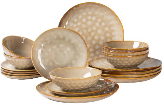 Servies 18-delig keramiek voor 6 personen – ombre bruin, reactief glazuur